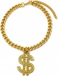 NonoPets Luxury Cuban Adjustable Link Gold Chain Dog & Cat Collar with Gold Dollar, Medium: 11 to 13-in neck, 1/2-in wide
