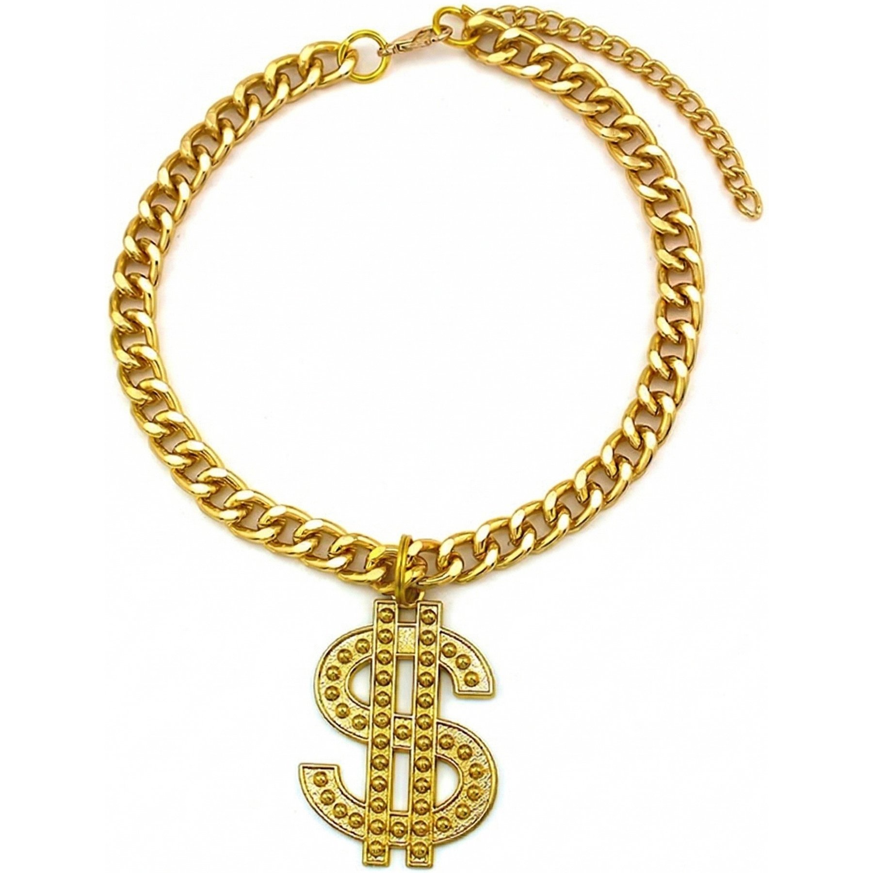 NonoPets Luxury Cuban Adjustable Link Chain Dog & Cat Collar with Dollar, Gold, X-Small: 6.3 to 8.7-in neck, 1/2-in wide