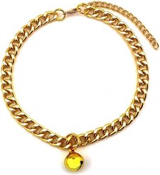 NonoPets Luxury Cuban Adjustable Link Gold Chain Dog & Cat Collar with Gold Bell, Medium: 11 to 13-in neck, 1/2-in wide