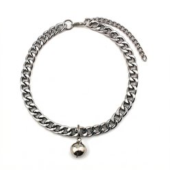 NonoPets Luxury Cuban Adjustable Link Gold Chain Dog & Cat Collar with Silver Bell, Medium: 11 to 13-in neck, 1/2-in wide