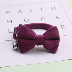 NonoPets Elegant Velvet Bow Tie Adjustable Small Dog & Cat Collar with Jingle Bell, 7.5 to 12.6-in neck, 1/2-in wide, Purple