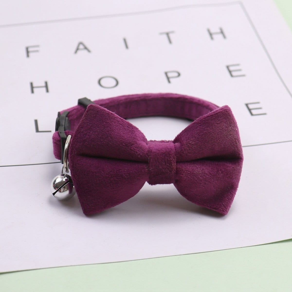 NonoPets Elegant Velvet Bow Tie Adjustable Small Dog & Cat Collar with Jingle Bell, 7.5 to 12.6-in neck, 1/2-in wide, Purple