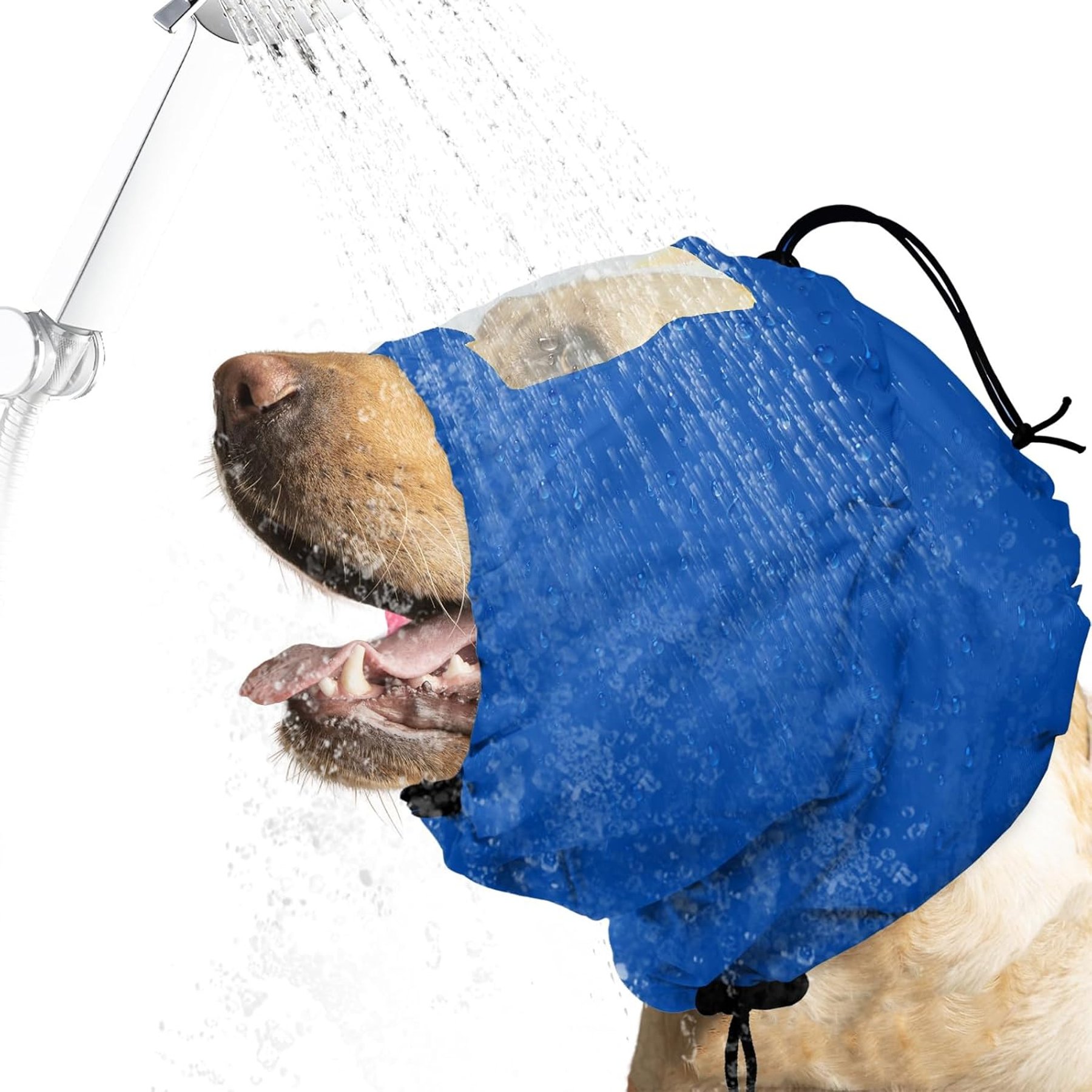 NANAKI Adjustable Reusable Waterproof Ear Muffs Snood Protection for Bathing, Grooming, Swimming Dog Shower Cap, Standard, Blue