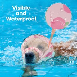 NANAKI Reusable Waterproof Adjustable Ear Cover for Bathing, Grooming, Swimming, Drawstring Dog Shower Cap, Standard, Pink slide 2 of 8