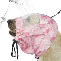 NANAKI Reusable Waterproof Adjustable Ear Cover for Bathing, Grooming, Swimming, Drawstring Dog Shower Cap, Standard, Pink