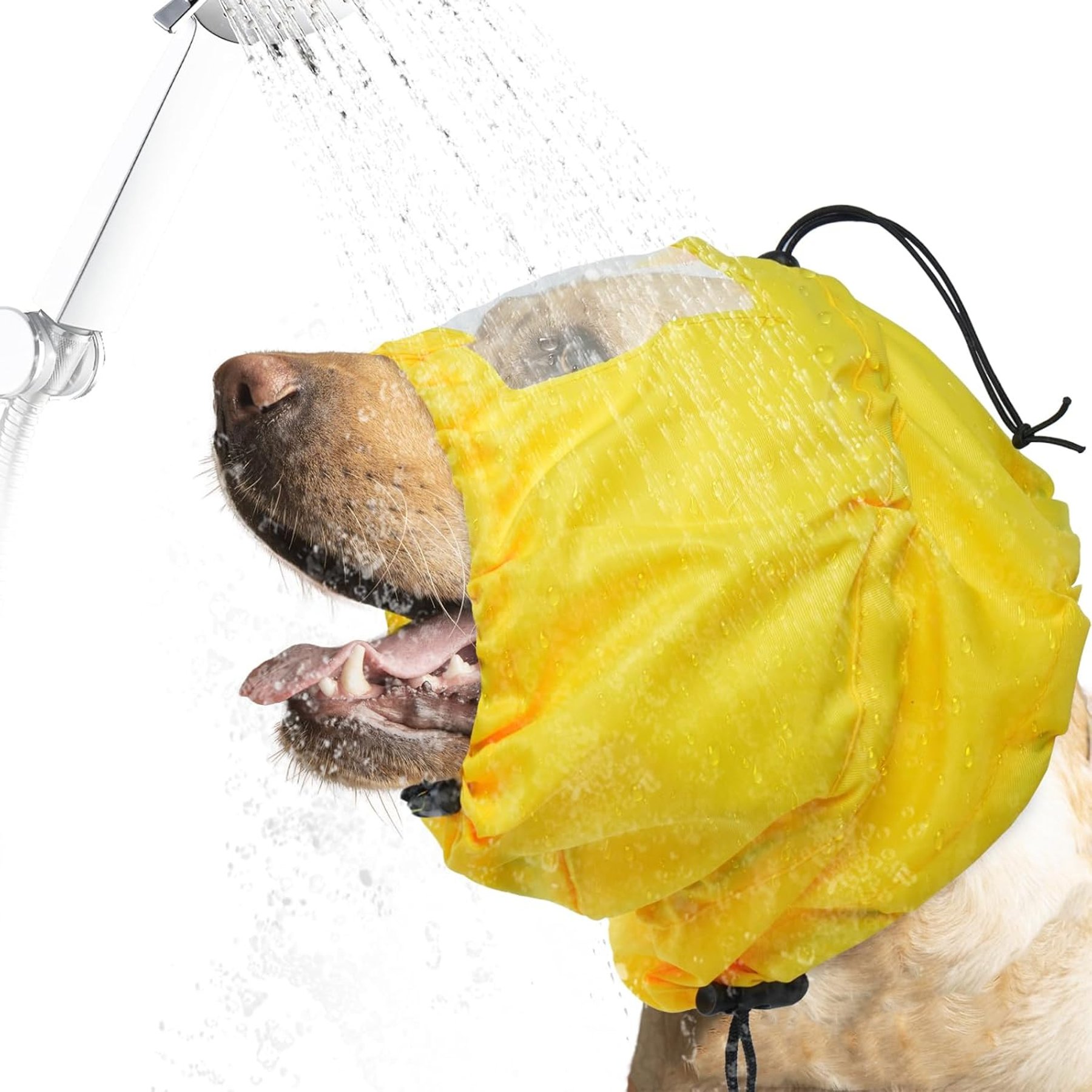NANAKI Adjustable Reusable Waterproof Ear Cover for Bathing, Grooming, Swimming Dog Shower Cap, Standard, Yellow
