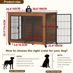 jansno Double-Doors Furniture with Wheels, Wooden Cage End Table Dog Crate, Brown, 38.6-in slide 2 of 6