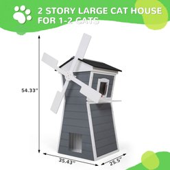 Coziwow Weatherproof Shelter Fun Windmill-Shaped Blades Wooden Outdoor Cat House with Viewing Platform, Grey slide 2 of 8