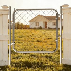 RYPetmia Durable Galvanized Steel Water-Resistant Coated-Metal Pressure Mounted Dog Gate, Silver, 59-in