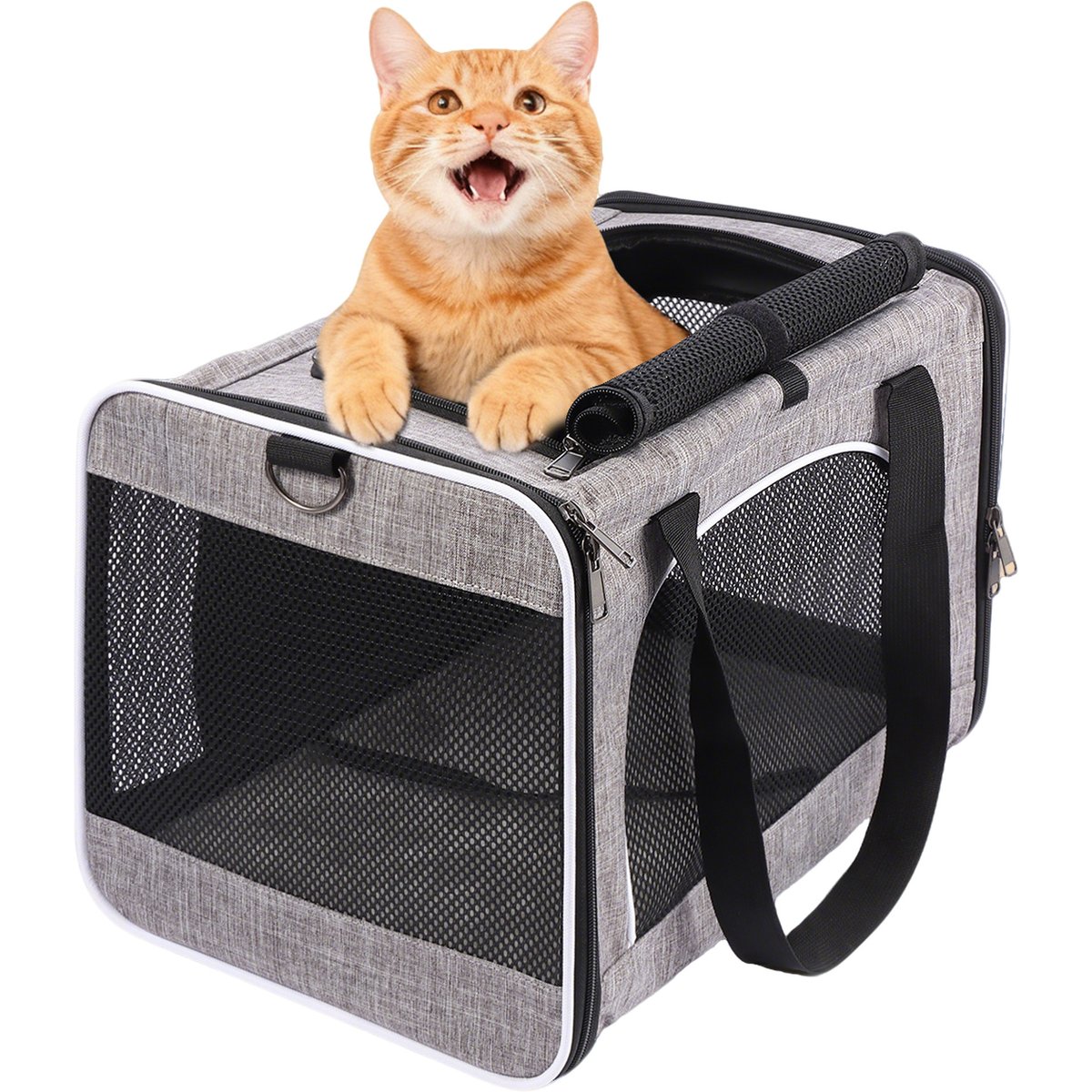 DOPZER Soft-Sided Collapsible & Washable Travel Dog & Cat Carrier, 18.1 x 11.8 x 11.8-in, Grey