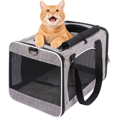 DOPZER DOPZER Soft-Sided Collapsible & Washable Travel Dog & Cat Carrier, 18.1 x 11.8 x 11.8-in, Grey