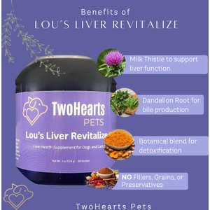 TwoHearts Pets Lou’s Liver Care Revitalize Powder Supplement for Dogs & Cats, 4-oz box, 60 count