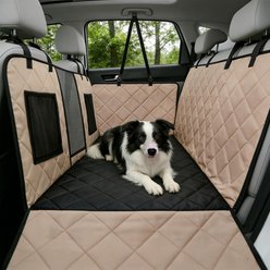 Bella & Pal Hard-Bottom Waterproof Hammock Backseat Car Seat Cover Extender for Dogs, 52 x 25-in, Brown/Black