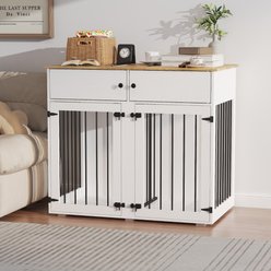 TIMHAKA Furniture Double Dog Crate with Removable Divider, Wooden Cage & 2 Doors, White, 40.9 x 23.6 x 35.1-in slide 2 of 7