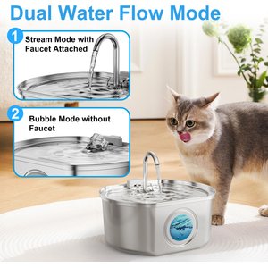 Casfuy PWS-154 Quiet Stainless Steel Dog & Cat Water Fountain with Dual Flow Modes, 108-oz