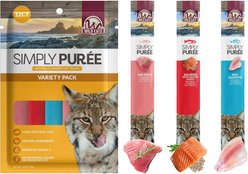 Wild Eats Simply Puree Natural Ahi Tuna, Salmon with Ancient Grains, Red Snapper Flavored Variety Pack Lickable Cat Treats, 0.52-lb bag, case of 12