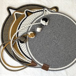 DOPZER Round Cotton Rope Woven Washable Anti-Slip Interactive Cat Scratcher Mat with Ball Toy, 19.7 x 19.7 x 0.3-in, Dark Grey slide 2 of 7