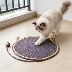 DOPZER Round Cotton Rope Woven Washable Anti-Slip Interactive Cat Scratcher Mat with Ball Toy, 19.7 x 19.7 x 0.3-in, Navy Blue slide 2 of 8
