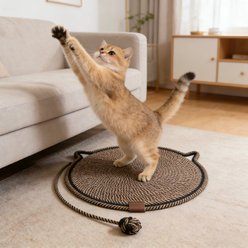 DOPZER Round Cotton Rope Woven Washable Anti-Slip Interactive Cat Scratcher Mat with Ball Toy, 19.7 x 19.7 x 0.3-in, Khaki slide 2 of 9