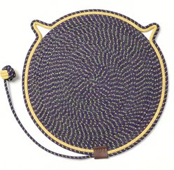 DOPZER Round Cotton Rope Woven Washable Anti-Slip Interactive Cat Scratcher Mat with Ball Toy, 19.7 x 19.7 x 0.3-in, Navy Blue