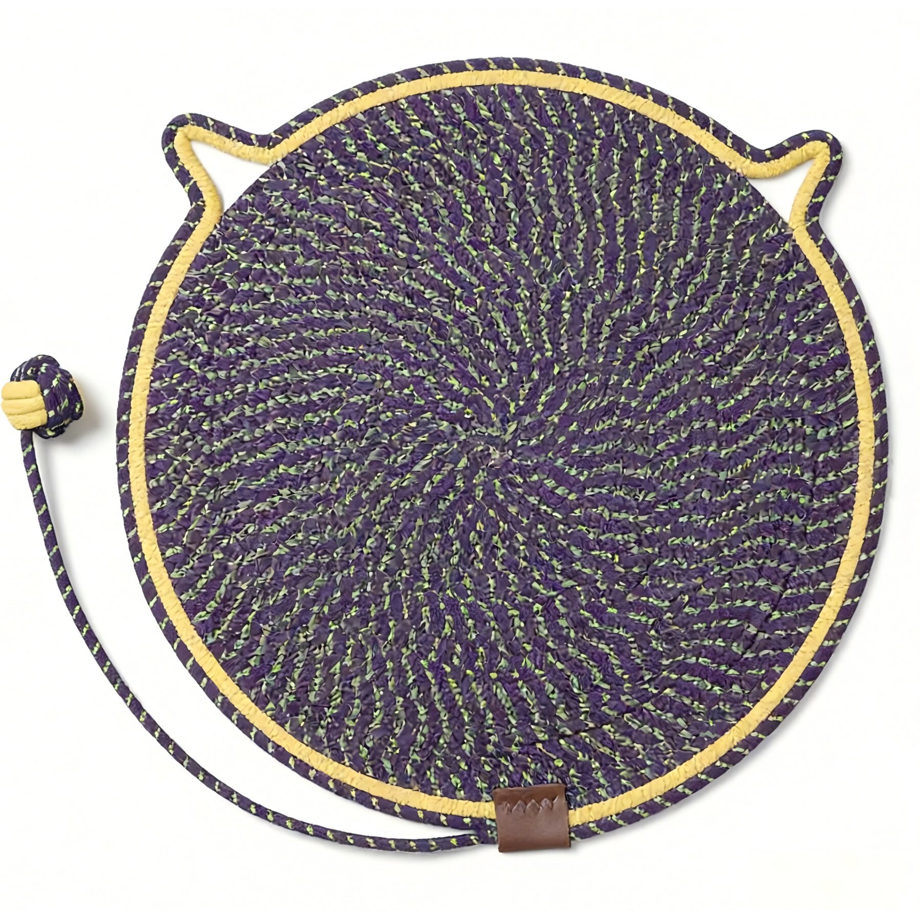 DOPZER Round Cotton Rope Woven Washable Anti-Slip Interactive Cat Scratcher Mat with Ball Toy, 19.7 x 19.7 x 0.3-in, Navy Blue