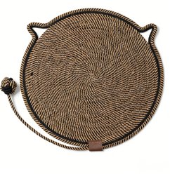 DOPZER Round Cotton Rope Woven Washable Anti-Slip Interactive Cat Scratcher Mat with Ball Toy, 19.7 x 19.7 x 0.3-in, Khaki