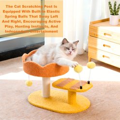 DOPZER 14.6-in Plush Interactive Cat Scratching Post with Cozy Perch Bed & Spring Ball Toy, Orange/Yellow slide 2 of 8