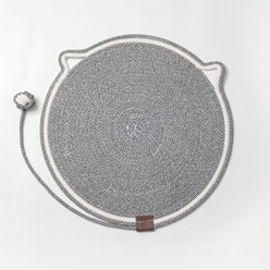 DOPZER Round Cotton Rope Woven Washable Anti-Slip Interactive Cat Scratcher Mat with Ball Toy, 19.7 x 19.7 x 0.3-in, Dark Grey