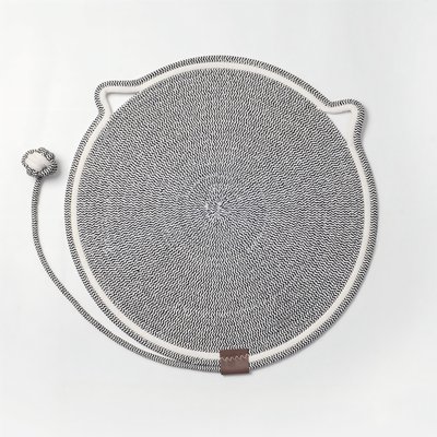 DOPZER DOPZER Round Cotton Rope Woven Washable Anti-Slip Interactive Cat Scratcher Mat with Ball Toy, 19.7 x 19.7 x 0.3-in, Dark Grey