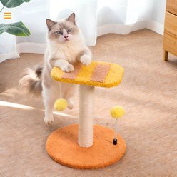 DOPZER 13-in Plush Cat Scratching Post with Top Platform & Hanging Ball Toy, Orange/Yellow slide 2 of 8