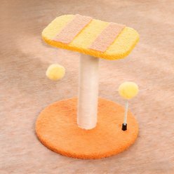 DOPZER 13-in Plush Cat Scratching Post with Top Platform & Hanging Ball Toy, Orange/Yellow