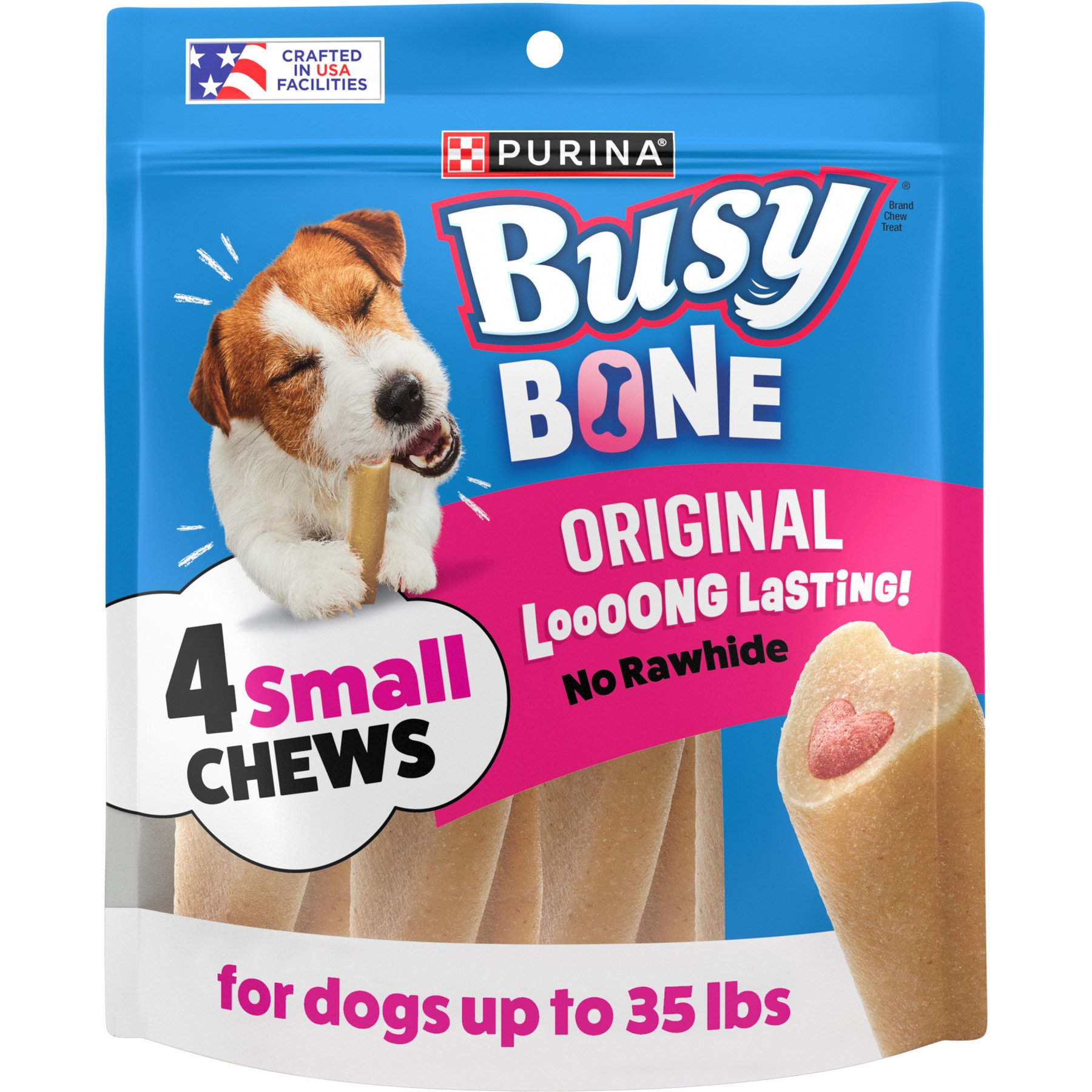 Busy Bone Long Lasting Rawhide-Free Real Meat Small Dog Treats, 4 count
