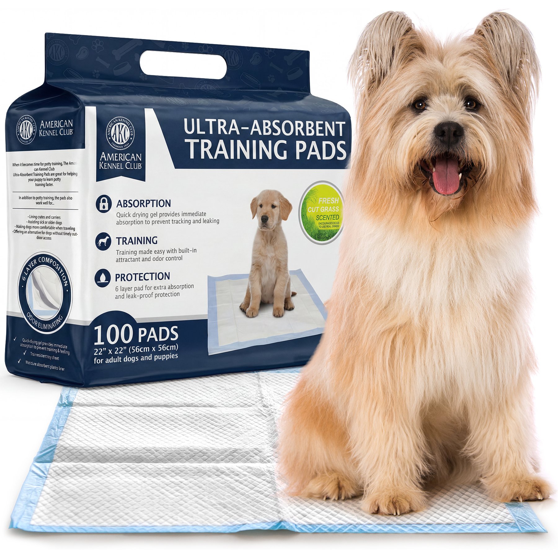 American Kennel Club Dog Training Pads, 22 x 22-in, 100 count, Fresh Cut Grass Scented