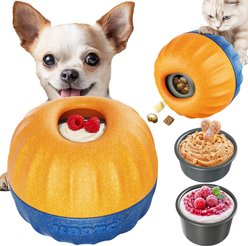 KADTC 3 in 1 Durable Dog & Cat Fillable Enrichment Treat Dispenser Chew Toy, Blue, Small