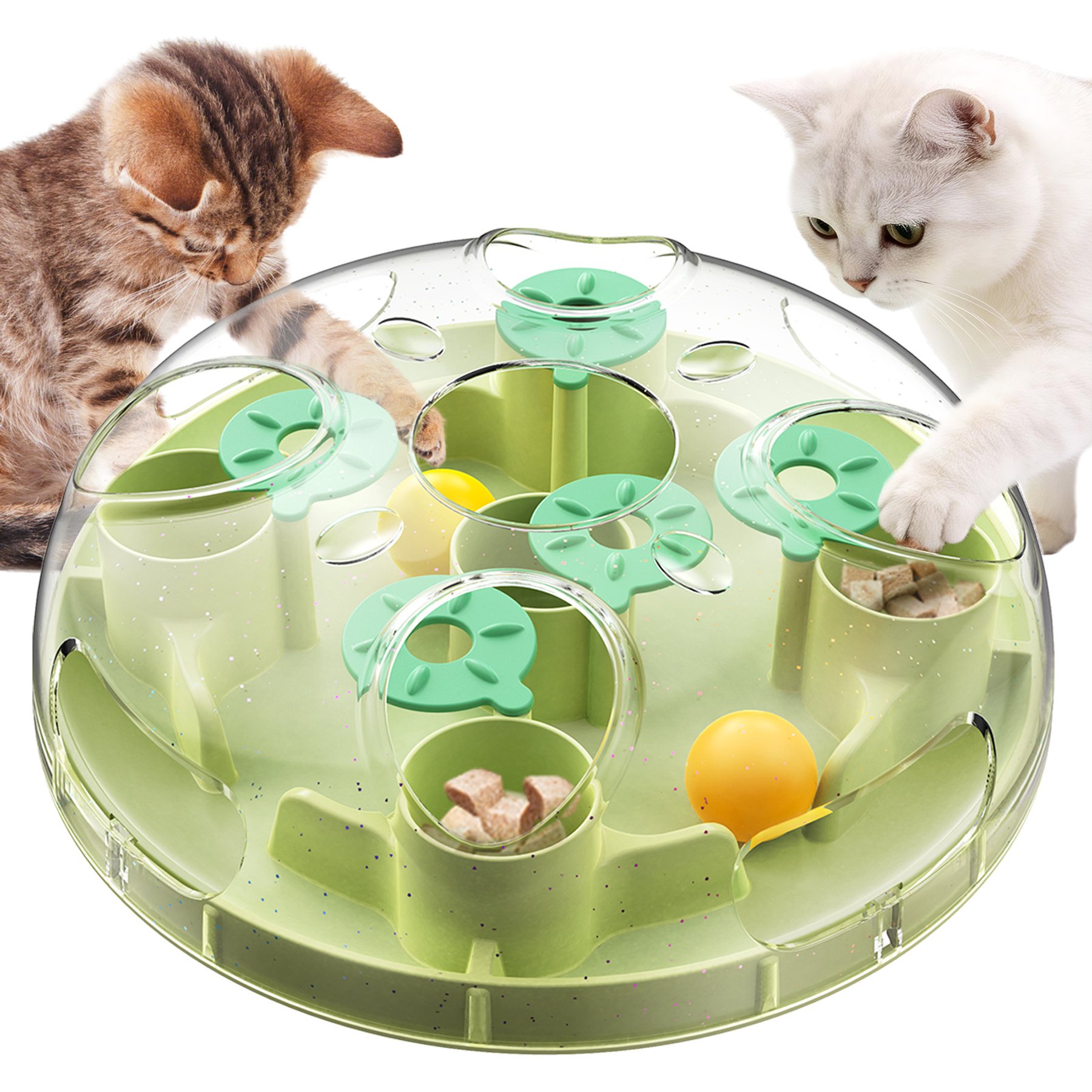 KADTC 2 Ways to Play Cat Treat Dispensing Toy & Foraging Balls, Green, Large
