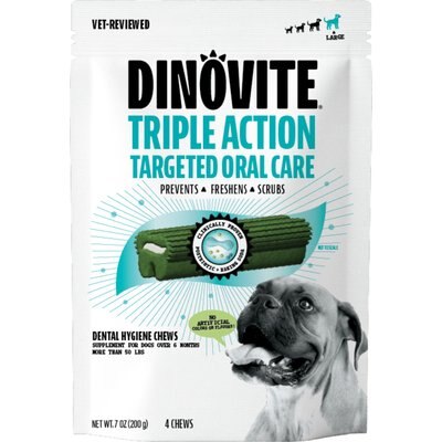 Dinovite Dinovite Triple Action Oral Care Large Dog Dental Chew Treats, 4 count