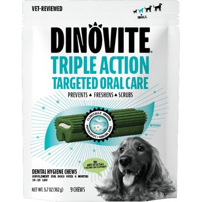 Dinovite Dinovite Triple Action Oral Care Small Dog Dental Chew Treats, 9 count