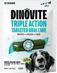 Dinovite Triple Action Oral Care Medium Dog Dental Chew Treats, 5 count