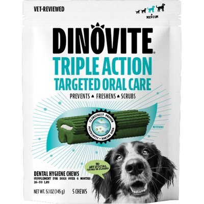 Dinovite Dinovite Triple Action Oral Care Medium Dog Dental Chew Treats, 5 count