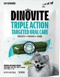 Dinovite Triple Action Oral Care Tiny Dog Dental Chew Treats, 20 count
