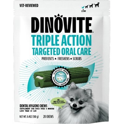Dinovite Dinovite Triple Action Oral Care Tiny Dog Dental Chew Treats, 20 count