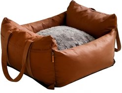 Fuzzy Bird Soft Comfort Modern Durable Leather Travel Bed for Small Dogs & Cats, Medium, Khaki