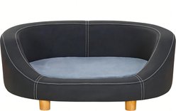Fuzzy Bird Plush Round Sturdy Frame Easy-Clean Modern Cat Sofa Bed with Soft Cushion, Black, Small
