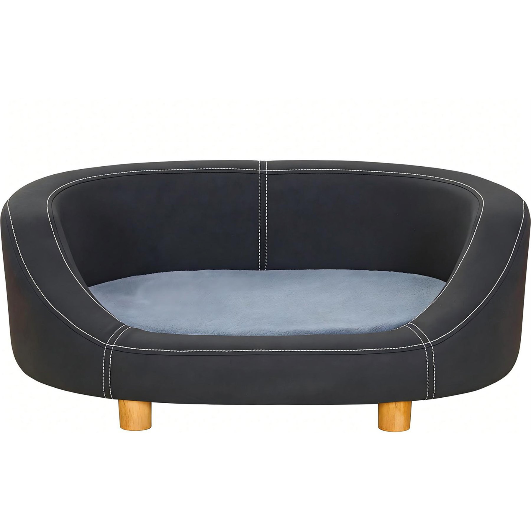 Fuzzy Bird Plush Round Sturdy Frame Easy-Clean Modern Cat Sofa Bed with Soft Cushion, Black, Small
