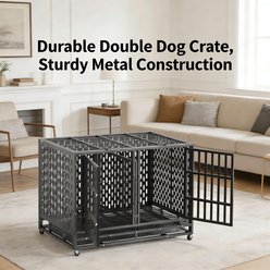 Fuzzy Bird Heavy-Duty Escape-Proof Dual-Compartment Crate with Divider Accommodates for Two Dogs with Tray, Wheels & Lock, Black, 48-in slide 2 of 6