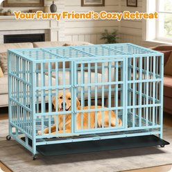 Fuzzy Bird Heavy-Duty Dog Crate with Tray, Wheels & Lock, Blue, Large: 48-in slide 2 of 5