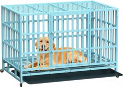 Fuzzy Bird Heavy-Duty Dog Crate with Tray, Wheels & Lock, Blue, Large: 48-in