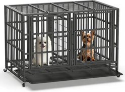 Fuzzy Bird Durable Escape-Proof Steel Three-Door Dual-Compartment Dog Cage with Wheels, Removable Tray & Divider, Black, Large: 48-in slide 1 of 6