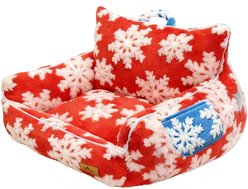 Fuzzy Bird Christmas Jacquard Plush On-Slip Base Durable Fabric Winter Bed for Puppies & Kittens with Removable Washable Cover & Inner Lining, Red, Small