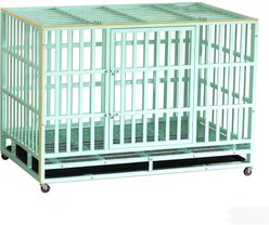 Fuzzy Bird Heavy-Duty Dog Crate with Tray, Wheels & Lock, Green, Large: 48-in